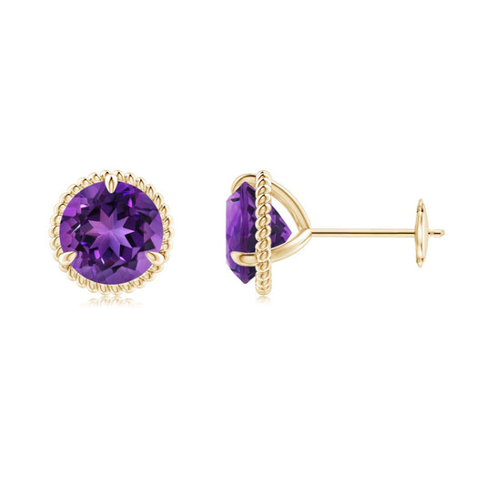 Rope Frame Round Amethyst Martini Stud Earrings