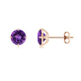 Round Amethyst Solitaire Stud Earrings with Claw Setting