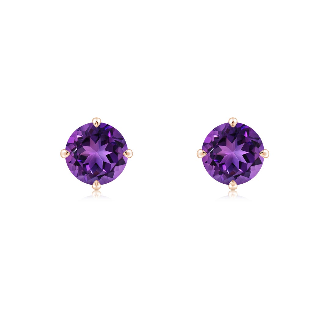 Round Amethyst Solitaire Stud Earrings with Claw Setting