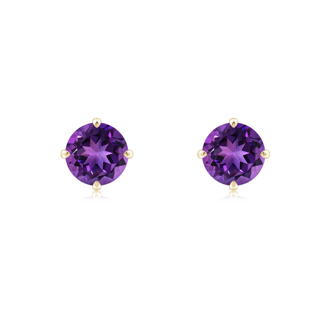 Round Amethyst Solitaire Stud Earrings with Claw Setting