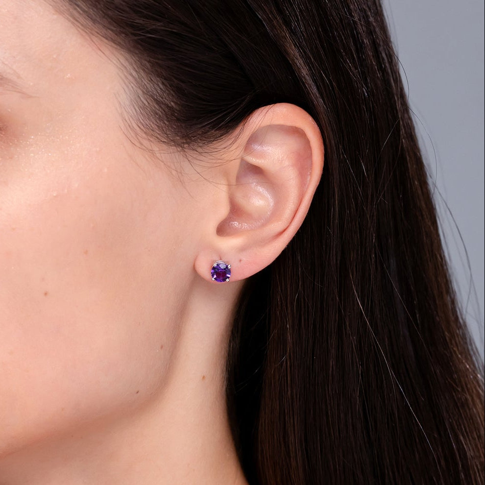 Round Amethyst Solitaire Stud Earrings with Claw Setting