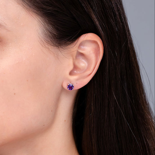 Round Amethyst Solitaire Stud Earrings with Claw Setting