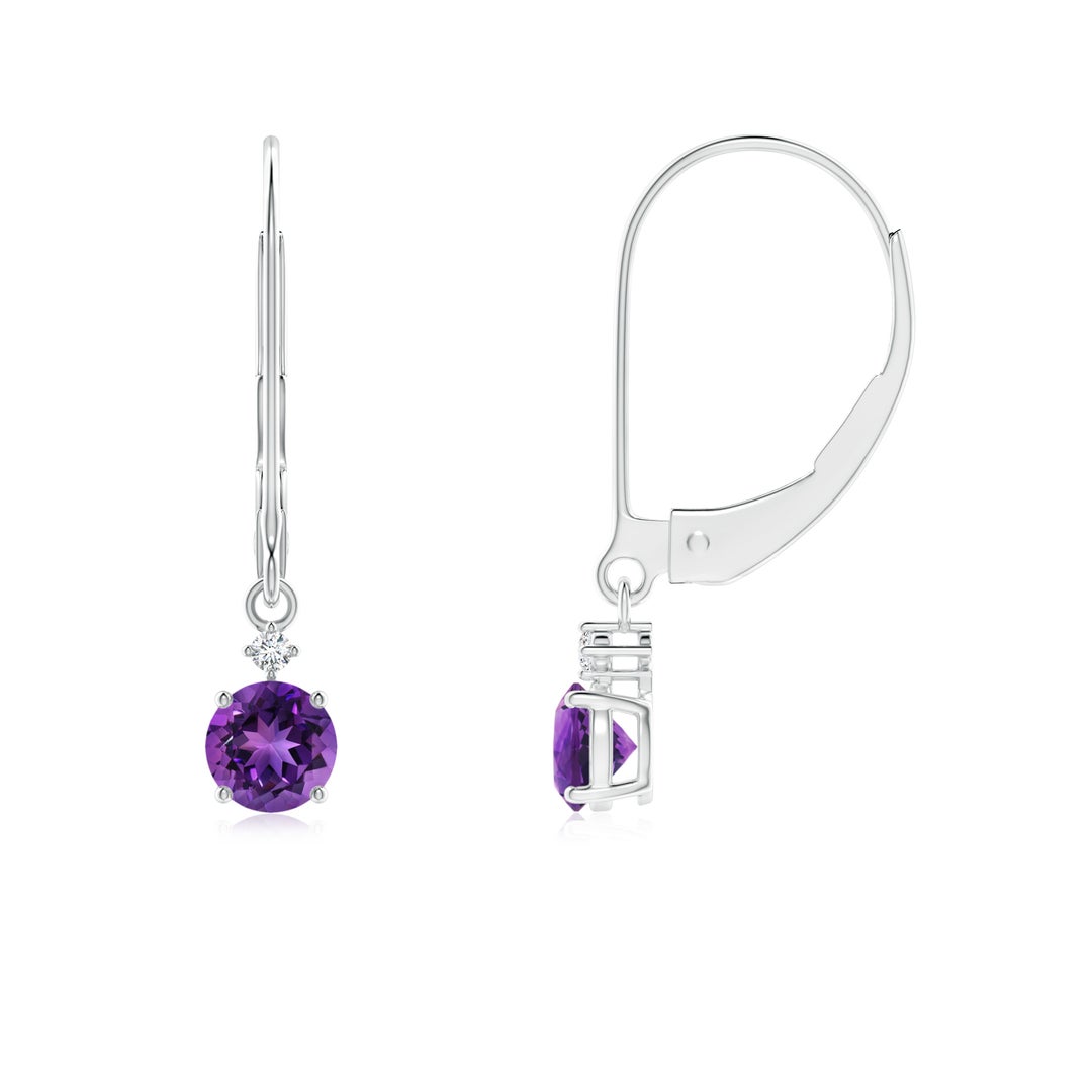 Round Amethyst with Moissanite Accents Drop Earrings