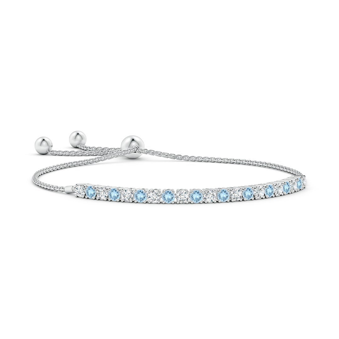 Round Aquamarine and Moissanite Slim Bolo Bracelet