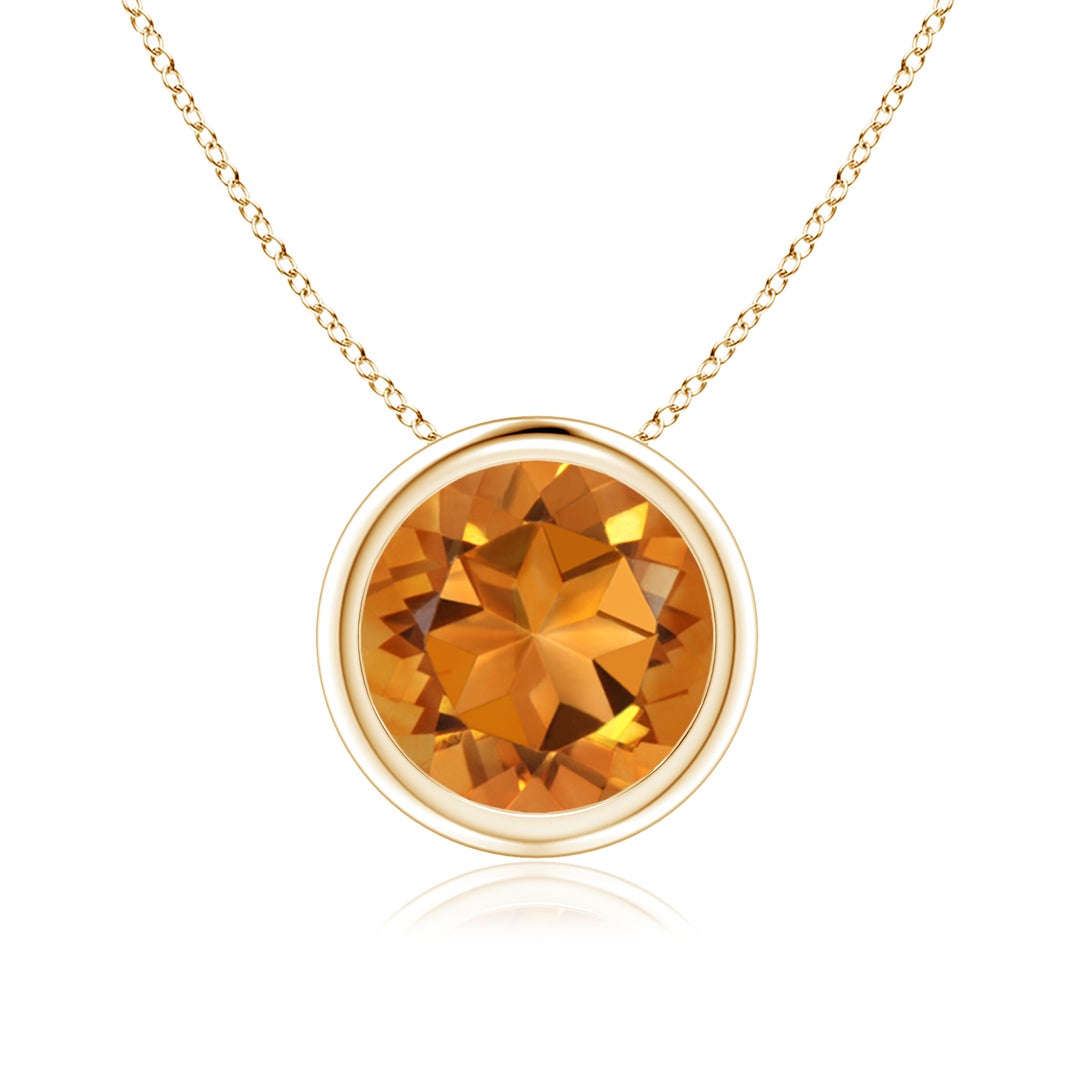 Round Citrine Bezel-Set Solitaire Pendant Necklace