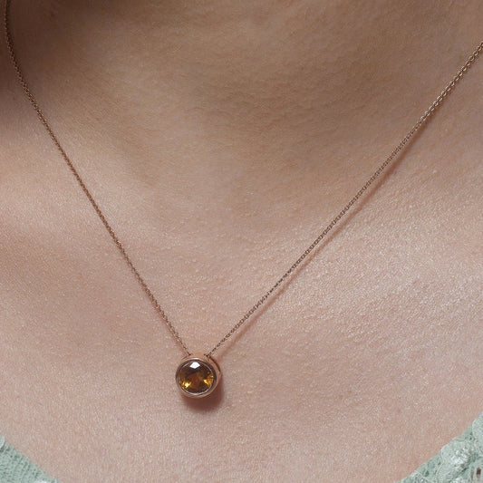 Round Citrine Bezel-Set Solitaire Pendant Necklace