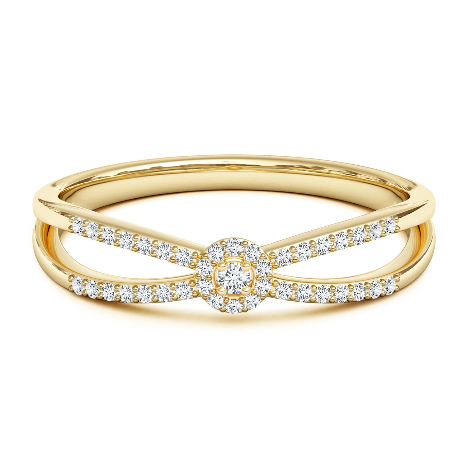Round Cluster Halo Moissanite Split Shank Promise Ring