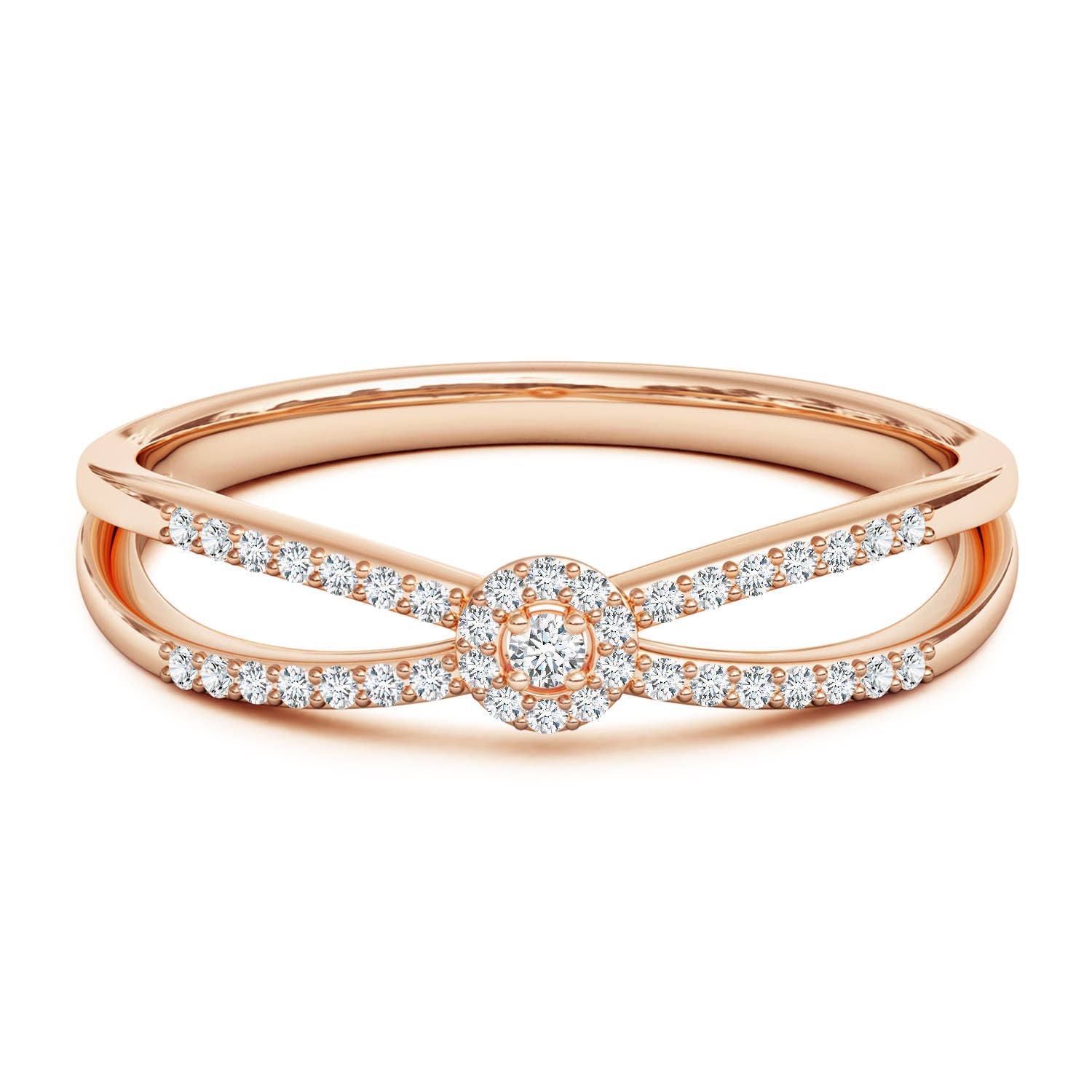 Round Cluster Halo Moissanite Split Shank Promise Ring