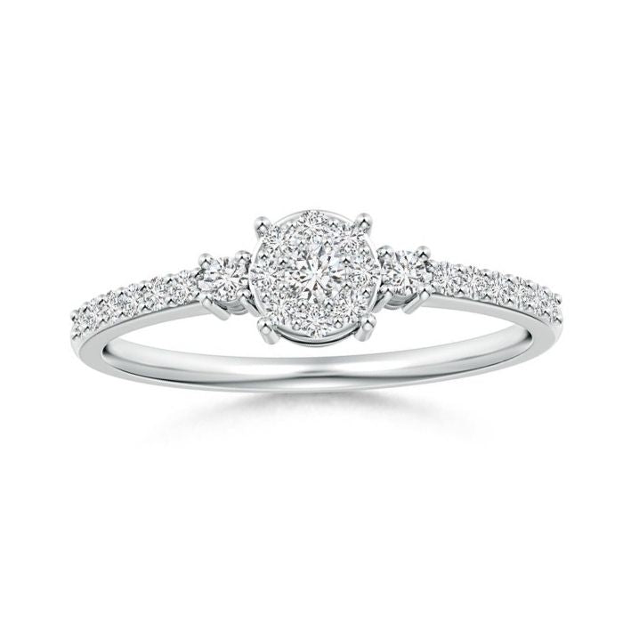 Round Cluster Halo Moissanite with Pavé Band Promise Ring