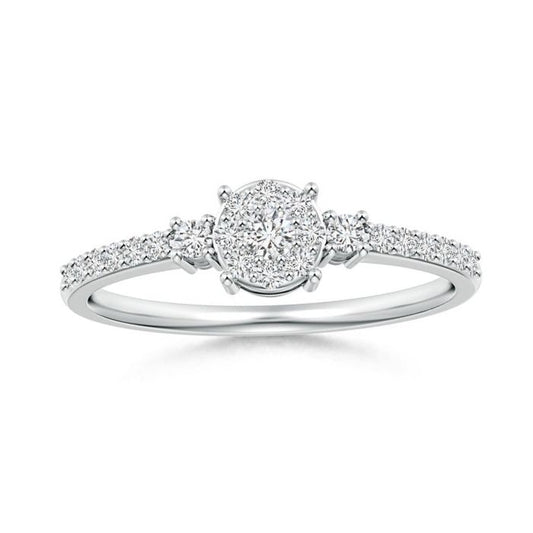 Round Cluster Halo Moissanite with Pavé Band Promise Ring