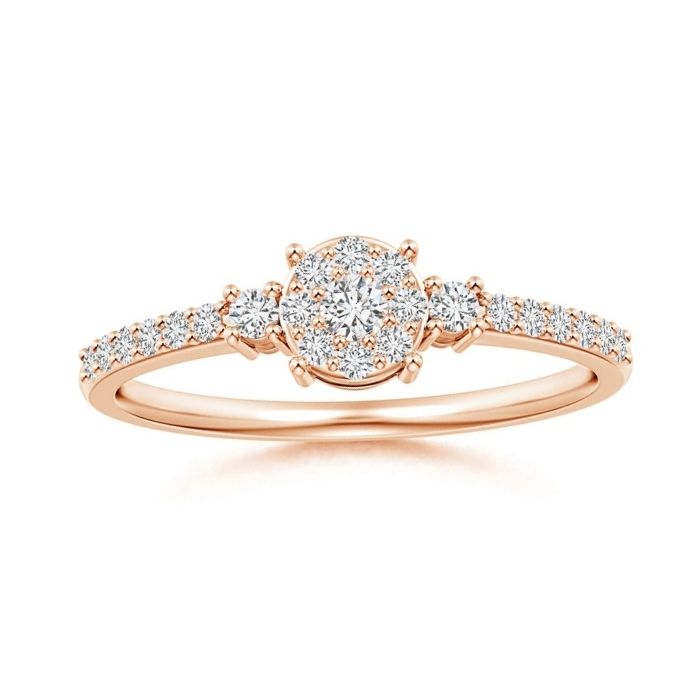 Round Cluster Halo Moissanite with Pavé Band Promise Ring