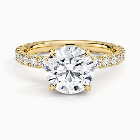 Round Cut French Pavé Flush-Fit Moissanite Engagement Ring