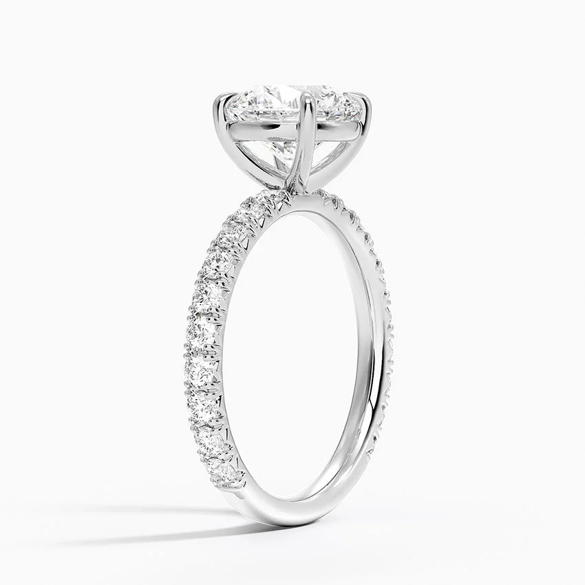 Round Cut French Pavé Flush-Fit Moissanite Engagement Ring