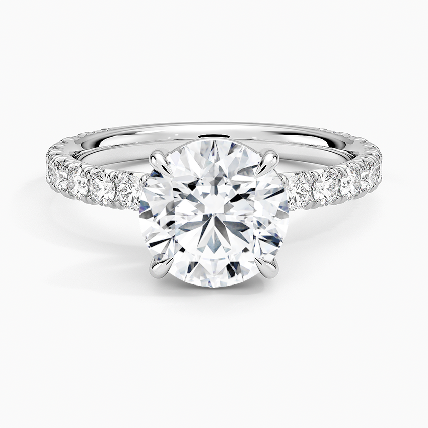 Round Cut French Pavé Flush-Fit Moissanite Engagement Ring