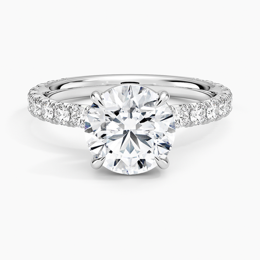 Round Cut French Pavé Flush-Fit Moissanite Engagement Ring