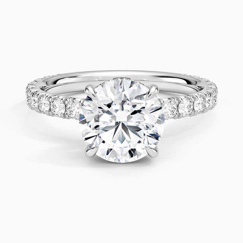 Round Cut French Pavé Moissanite Engagement Ring with Hidden Halo