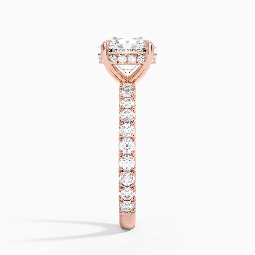 Round Cut French Pavé Moissanite Engagement Ring with Hidden Halo