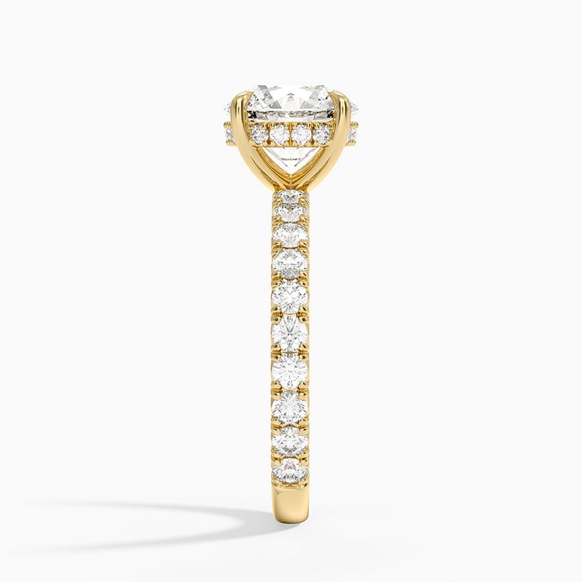 Round Cut French Pavé Moissanite Engagement Ring with Hidden Halo