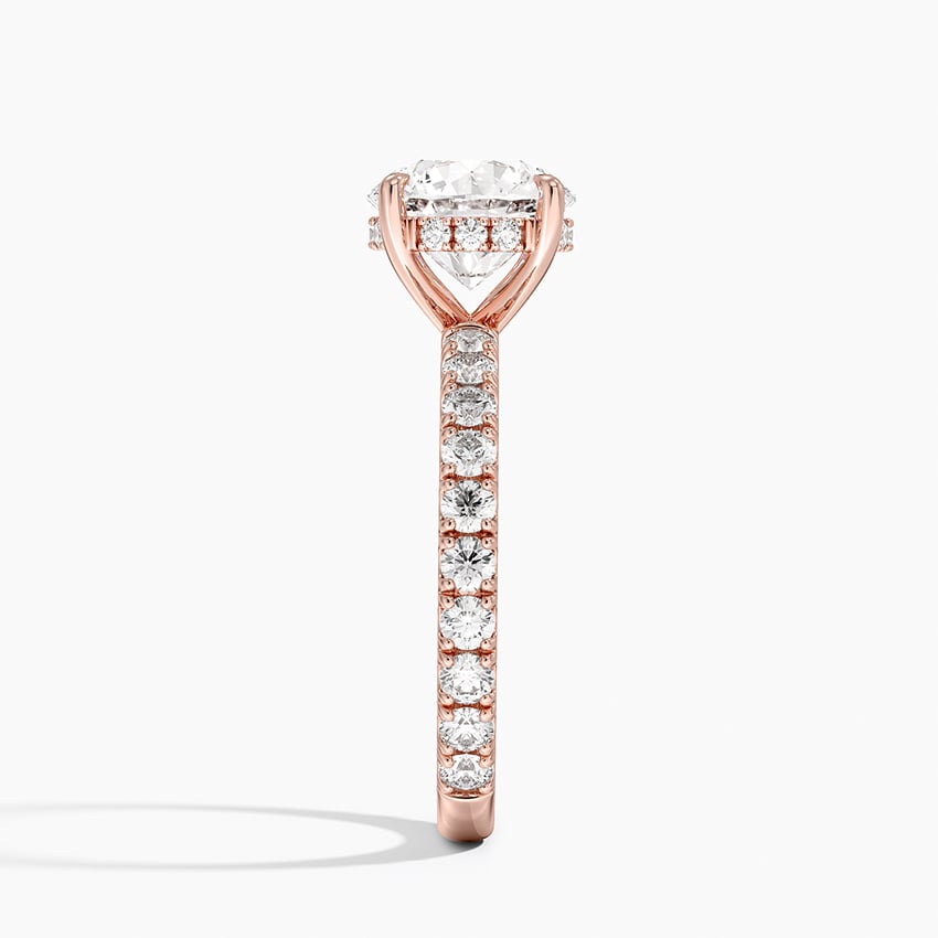 Round Cut Three-Quarter Pavé Band Moissanite Engagement Ring with Hidden Halo