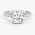 Round Cut Three-Quarter Pavé Band Moissanite Engagement Ring with Hidden Halo