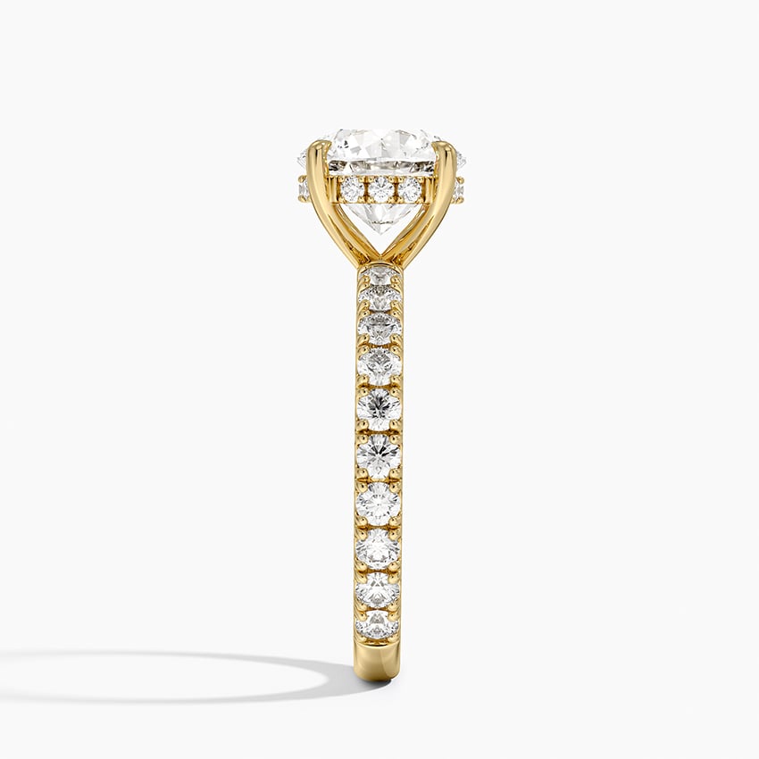 Round Cut Three-Quarter Pavé Band Moissanite Engagement Ring with Hidden Halo