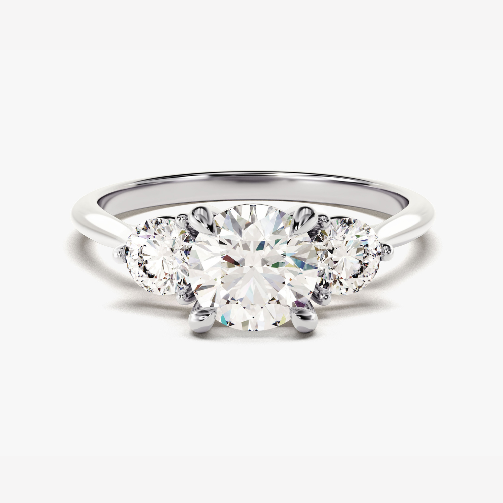 Round Cut with Three-Stone Moissanite Engagement Ring
