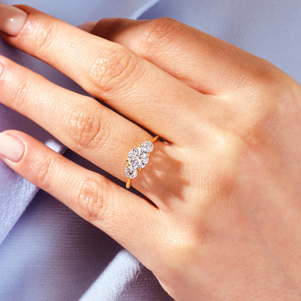 Round Cut with Three-Stone Moissanite Engagement Ring