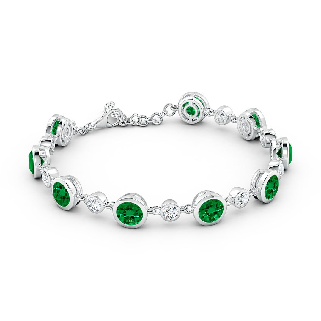 S925 Silver Round Lab-created Emerald and Moissanite Bezel Tennis Bracelet