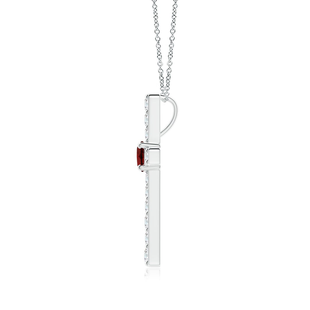 Round Garnet Center Cross Pendant Moissanite Necklace