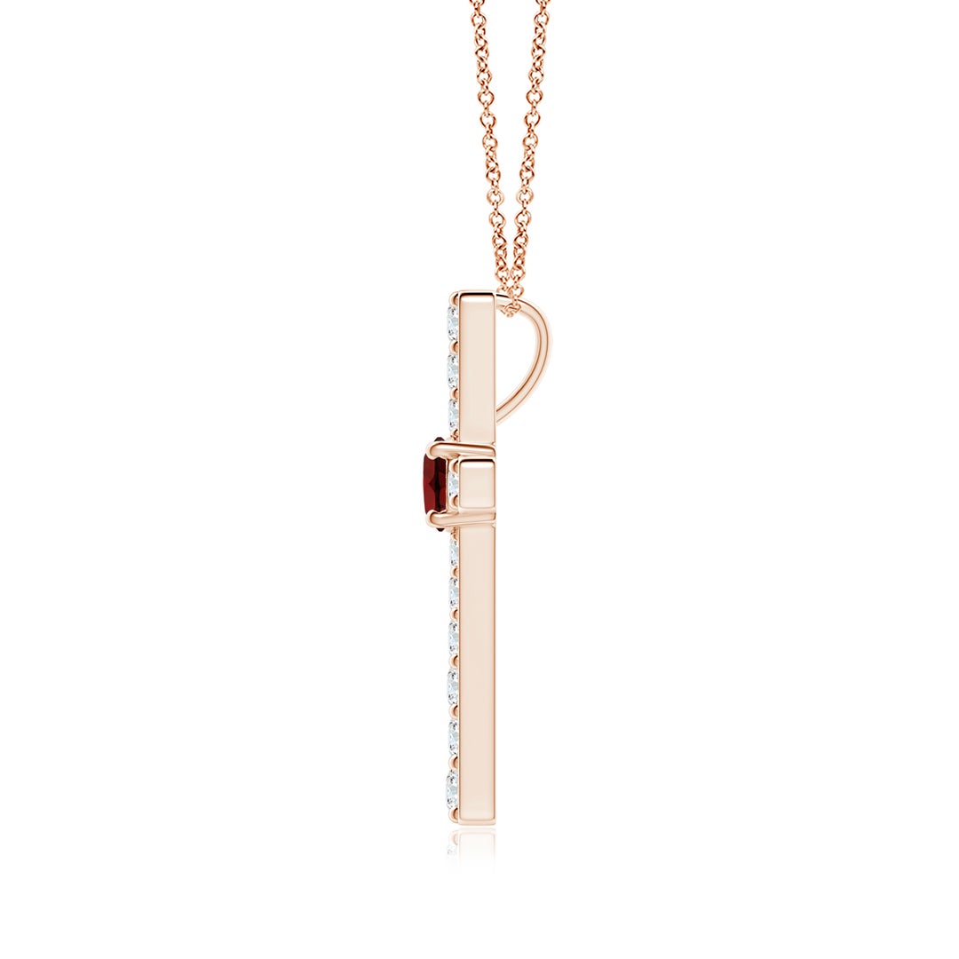 Round Garnet Center Cross Pendant Moissanite Necklace