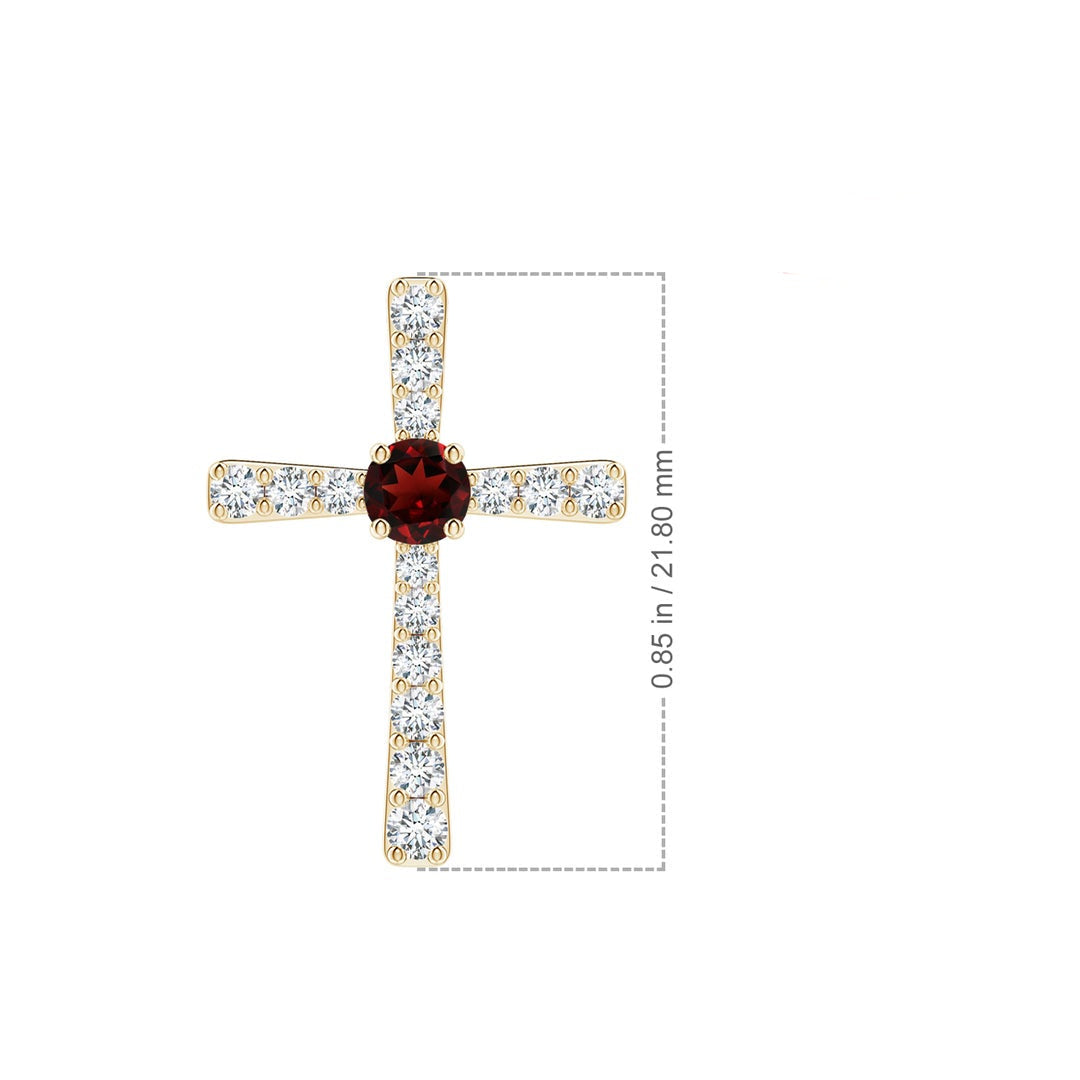 Round Garnet Center Cross Pendant Moissanite Necklace