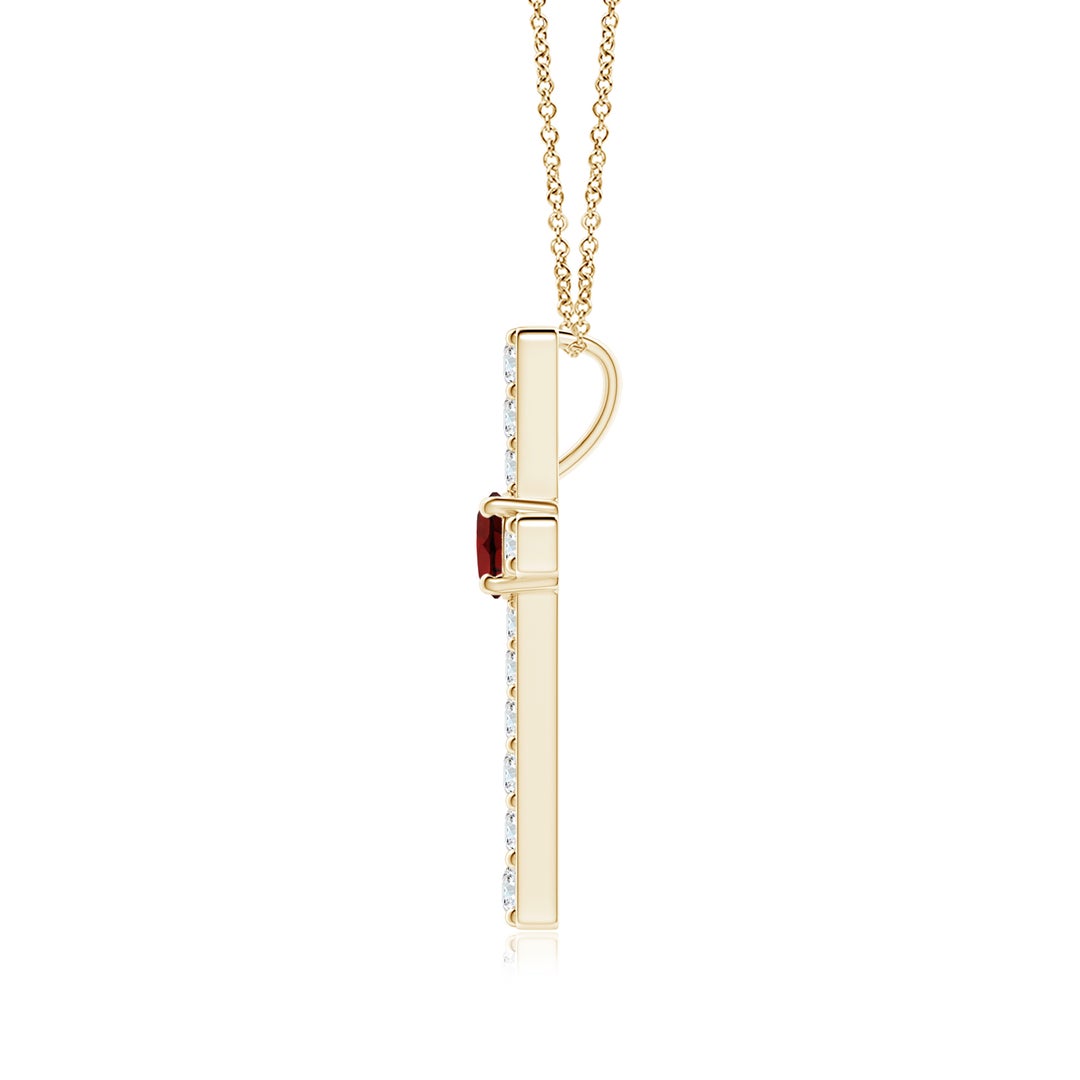 Round Garnet Center Cross Pendant Moissanite Necklace