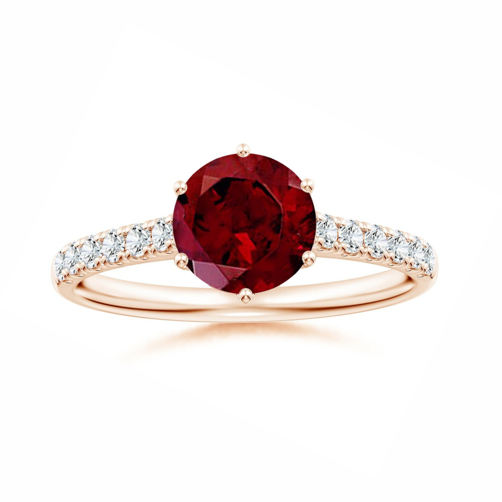 Round Garnet Solitaire Engagement Ring with Moissanite Pavé Band