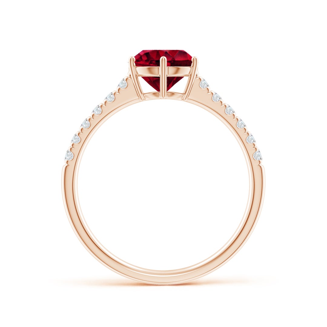 Round Garnet Solitaire Engagement Ring with Moissanite Pavé Band