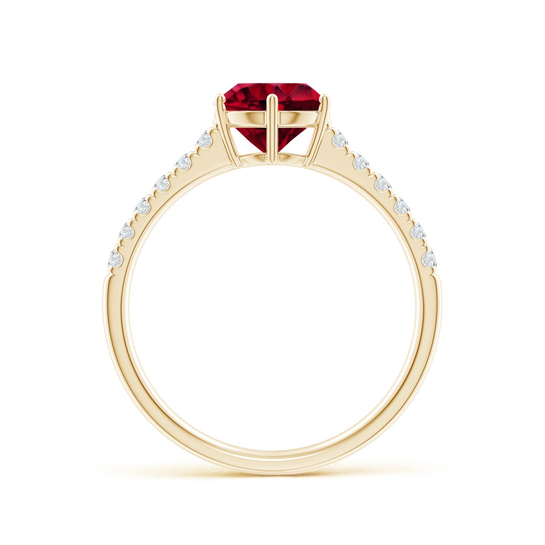 Round Garnet Solitaire Engagement Ring with Moissanite Pavé Band