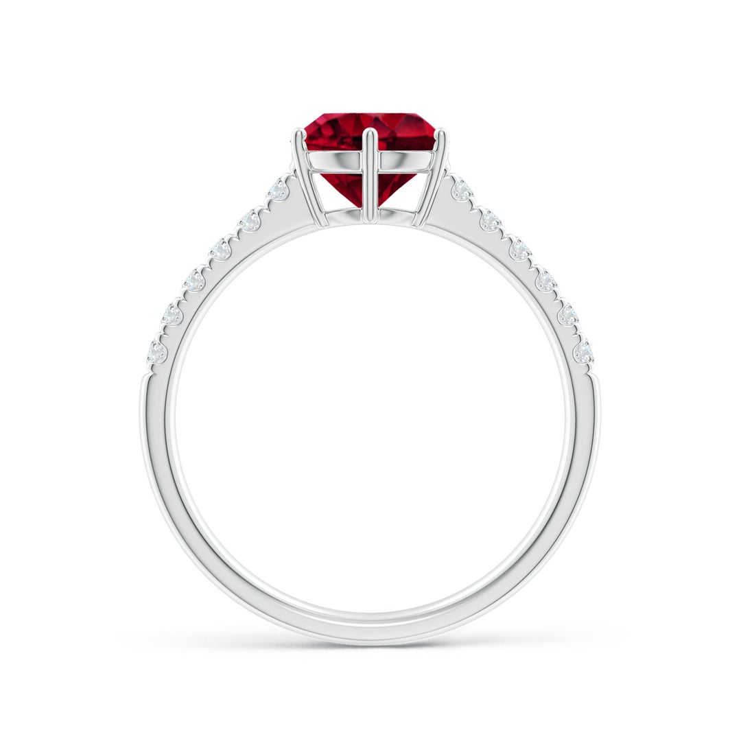 Round Garnet Solitaire Engagement Ring with Moissanite Pavé Band