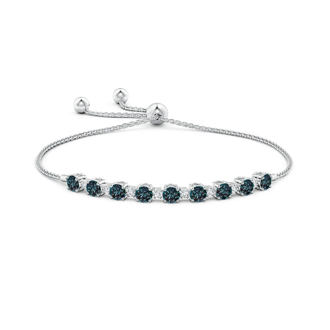 Round Lab Alexandrite with Moissanite Accents Adjustable Tennis Bolo Bracelet
