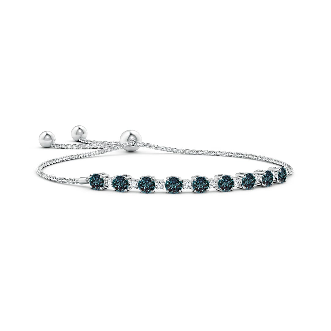 Round Lab Alexandrite with Moissanite Accents Adjustable Tennis Bolo Bracelet