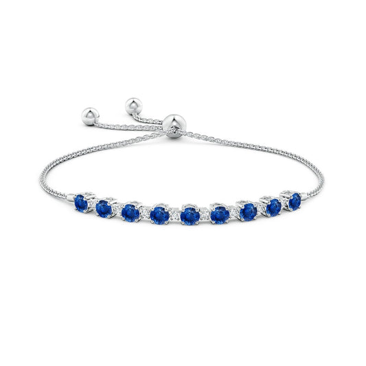 Round Lab Sapphire with Moissanite Accents Adjustable Tennis Bolo Bracelet
