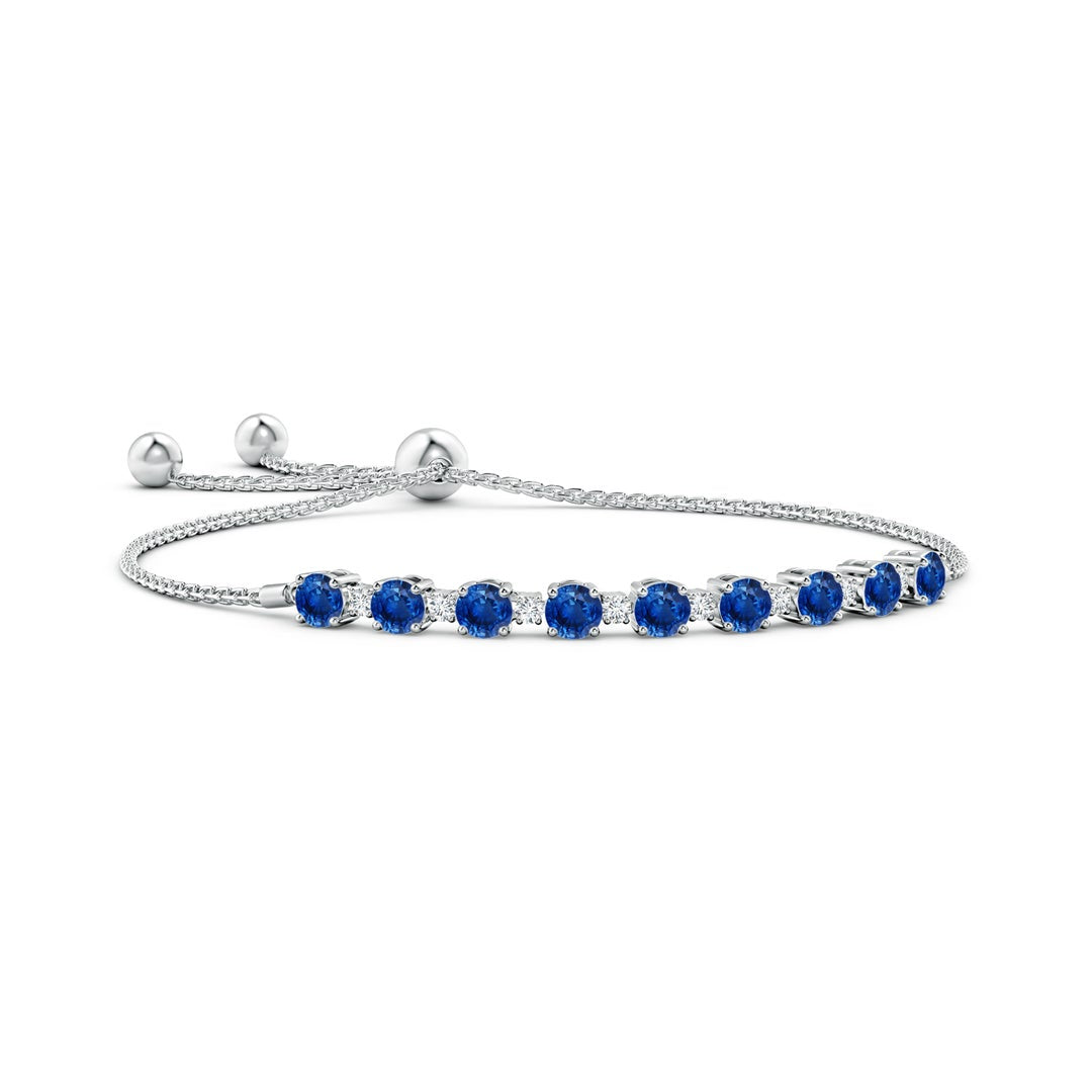 Round Lab Sapphire with Moissanite Accents Adjustable Tennis Bolo Bracelet