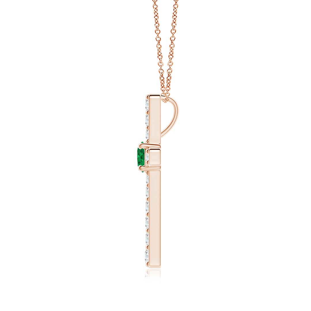 Round Lab-Created Emerald Center Cross Pendant Moissanite Necklace