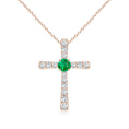 Round Lab-Created Emerald Center Cross Pendant Moissanite Necklace