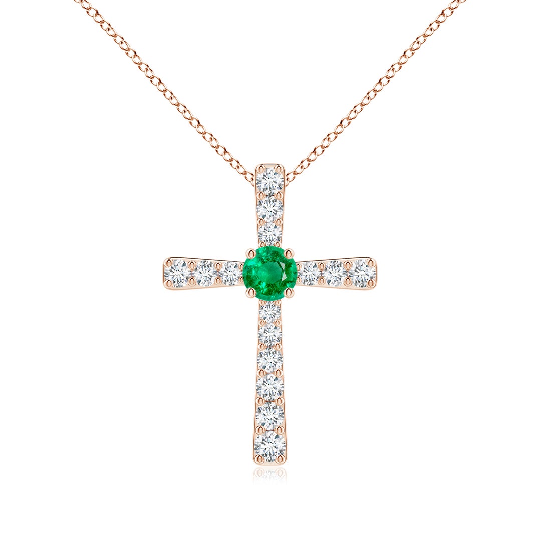 Round Lab-Created Emerald Center Cross Pendant Moissanite Necklace