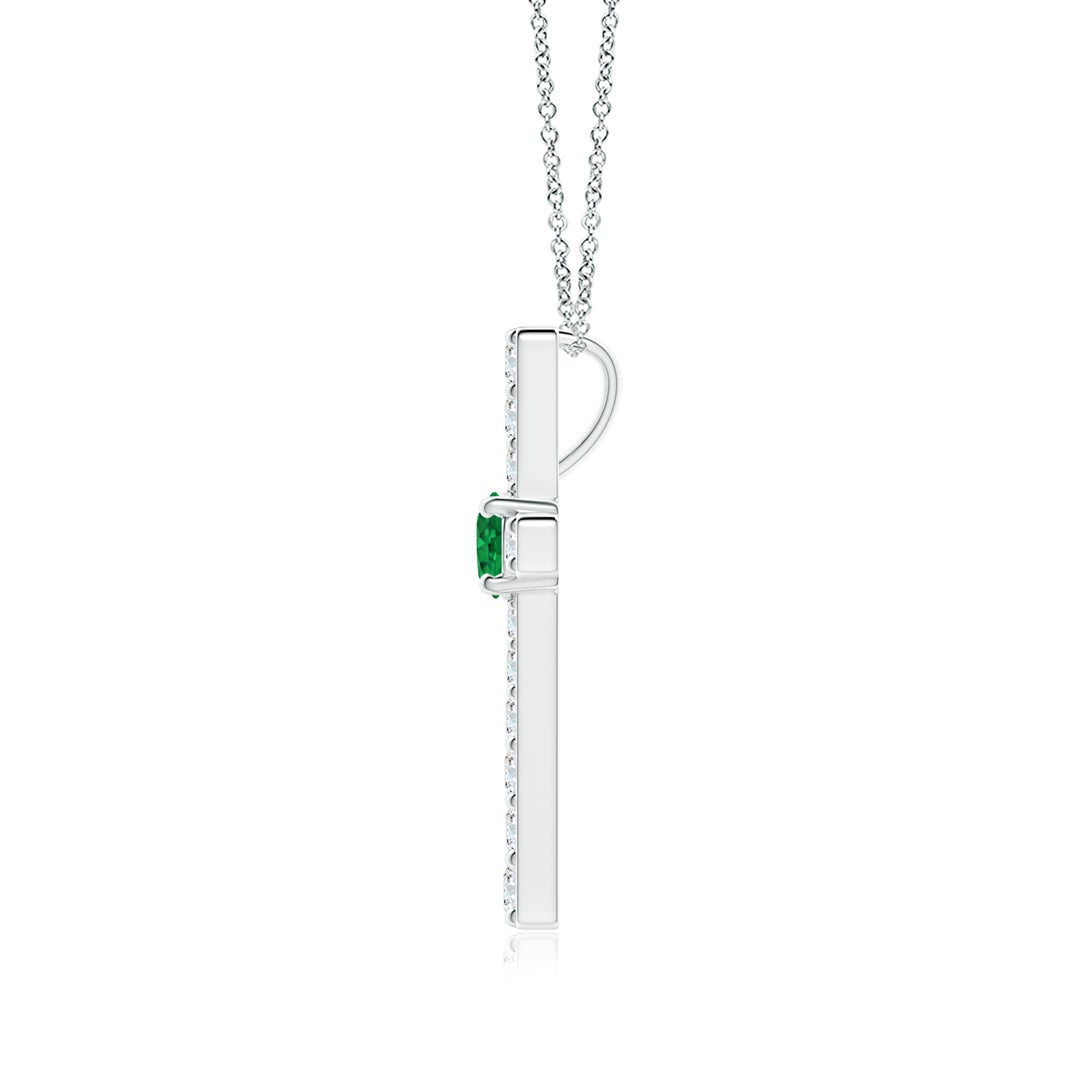 Round Lab-Created Emerald Center Cross Pendant Moissanite Necklace