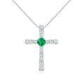 Round Lab-Created Emerald Center Cross Pendant Moissanite Necklace