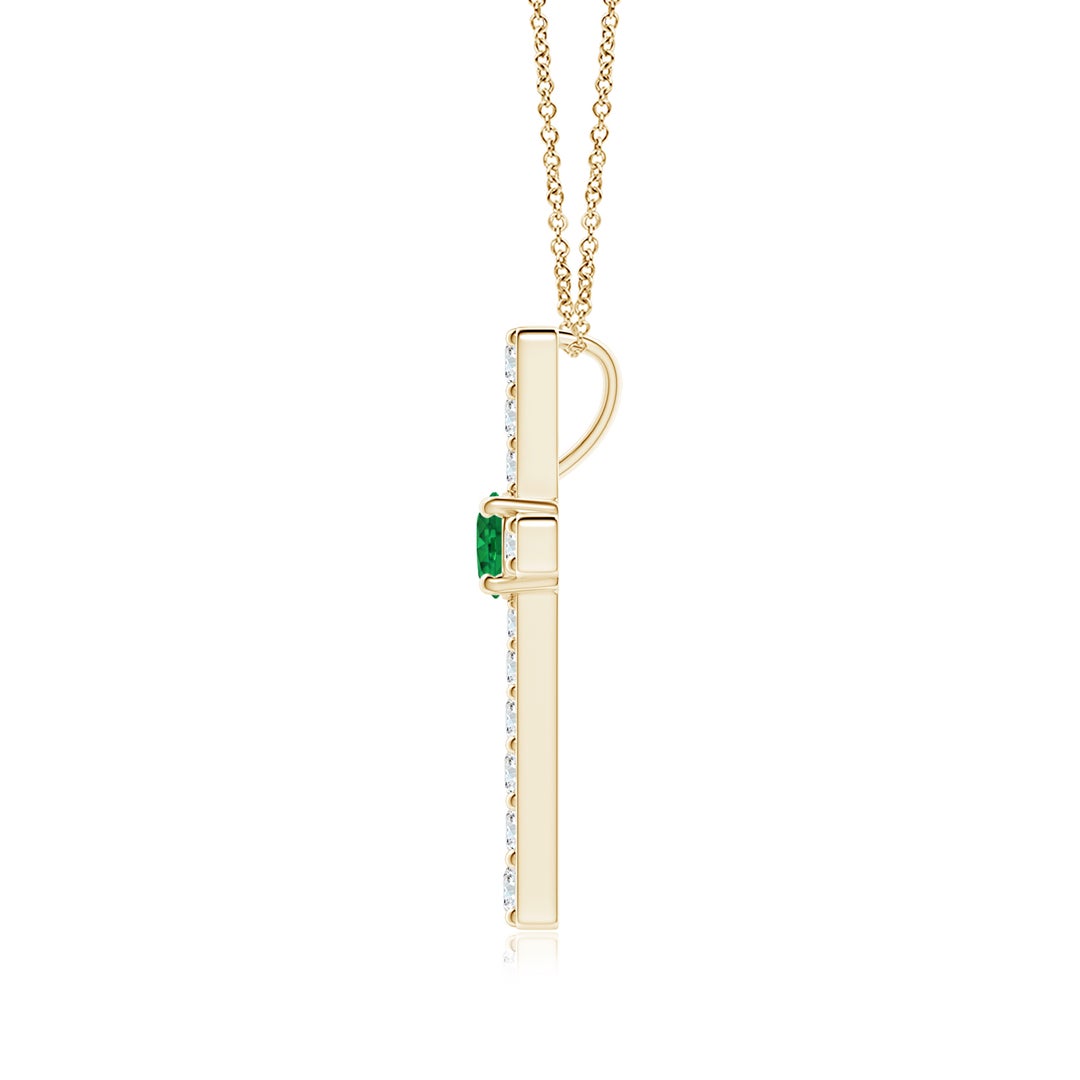 Round Lab-Created Emerald Center Cross Pendant Moissanite Necklace