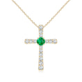 Round Lab-Created Emerald Center Cross Pendant Moissanite Necklace
