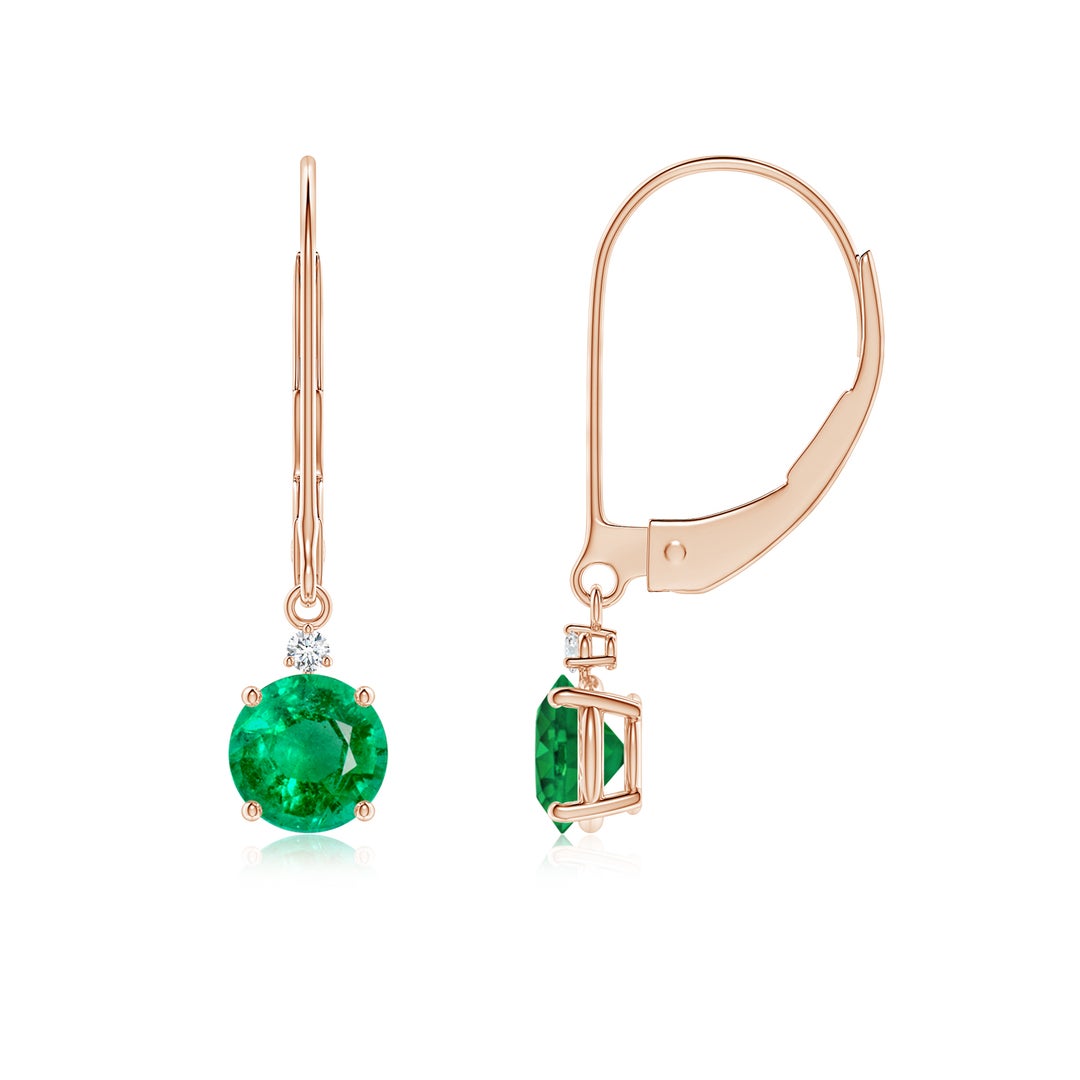 Round Lab-Created Emerald Leverback with Moissanite Accents Drop Earrings