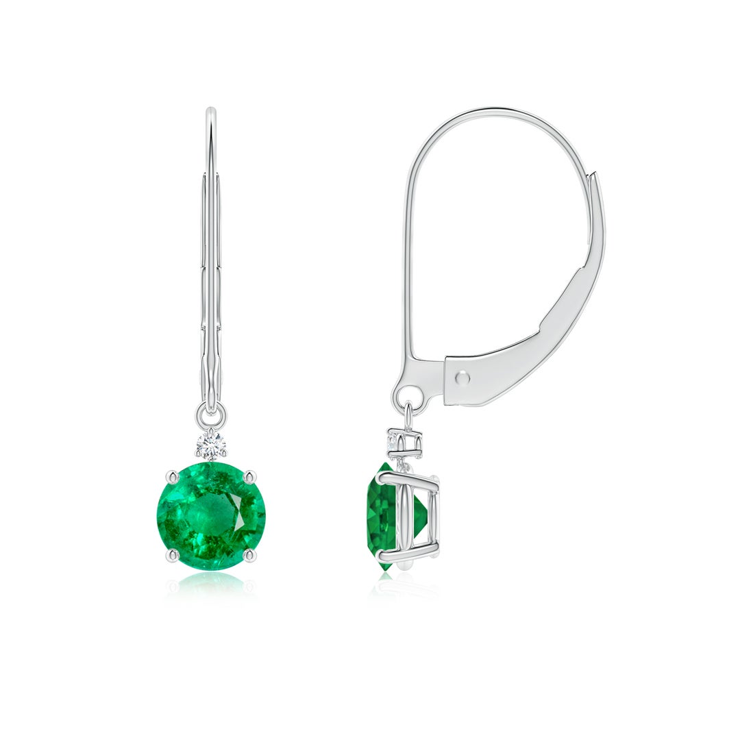 Round Lab-Created Emerald Leverback with Moissanite Accents Drop Earrings
