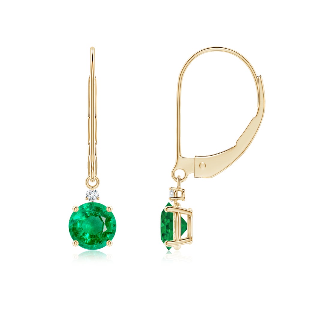 Round Lab-Created Emerald Leverback with Moissanite Accents Drop Earrings